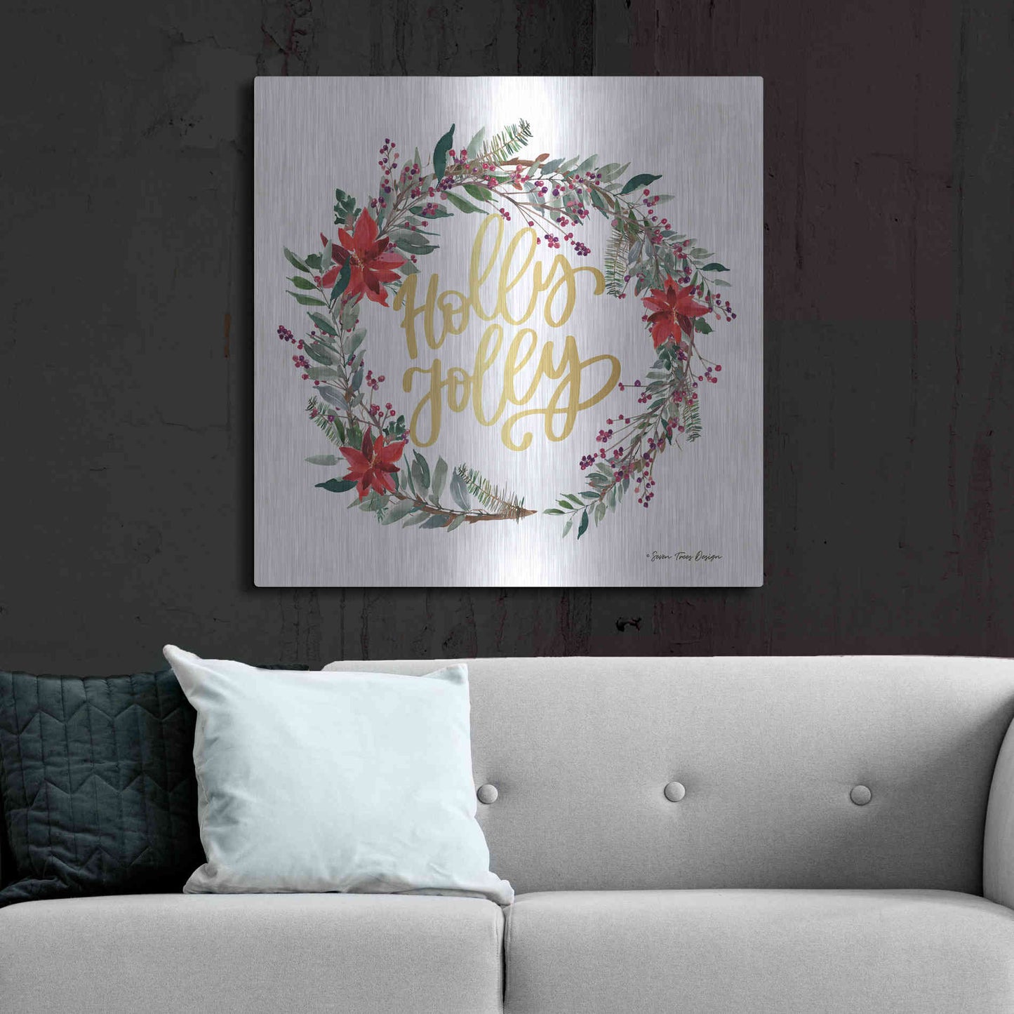 Luxe Metal Art 'Holly Jolly Poinsettia Wreath' by Seven Trees Design, Metal Wall Art,36x36