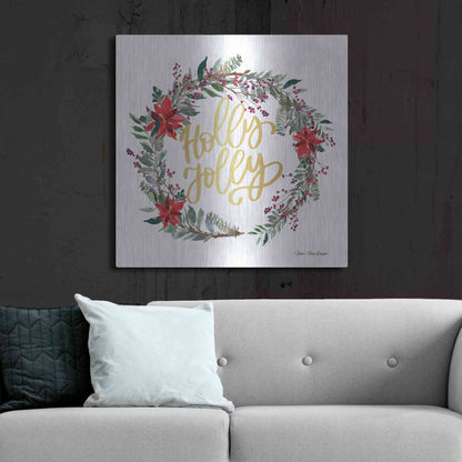 Luxe Metal Art 'Holly Jolly Poinsettia Wreath' by Seven Trees Design, Metal Wall Art,36x36