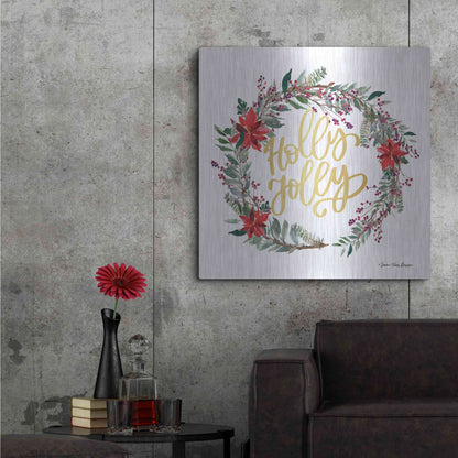 Luxe Metal Art 'Holly Jolly Poinsettia Wreath' by Seven Trees Design, Metal Wall Art,36x36