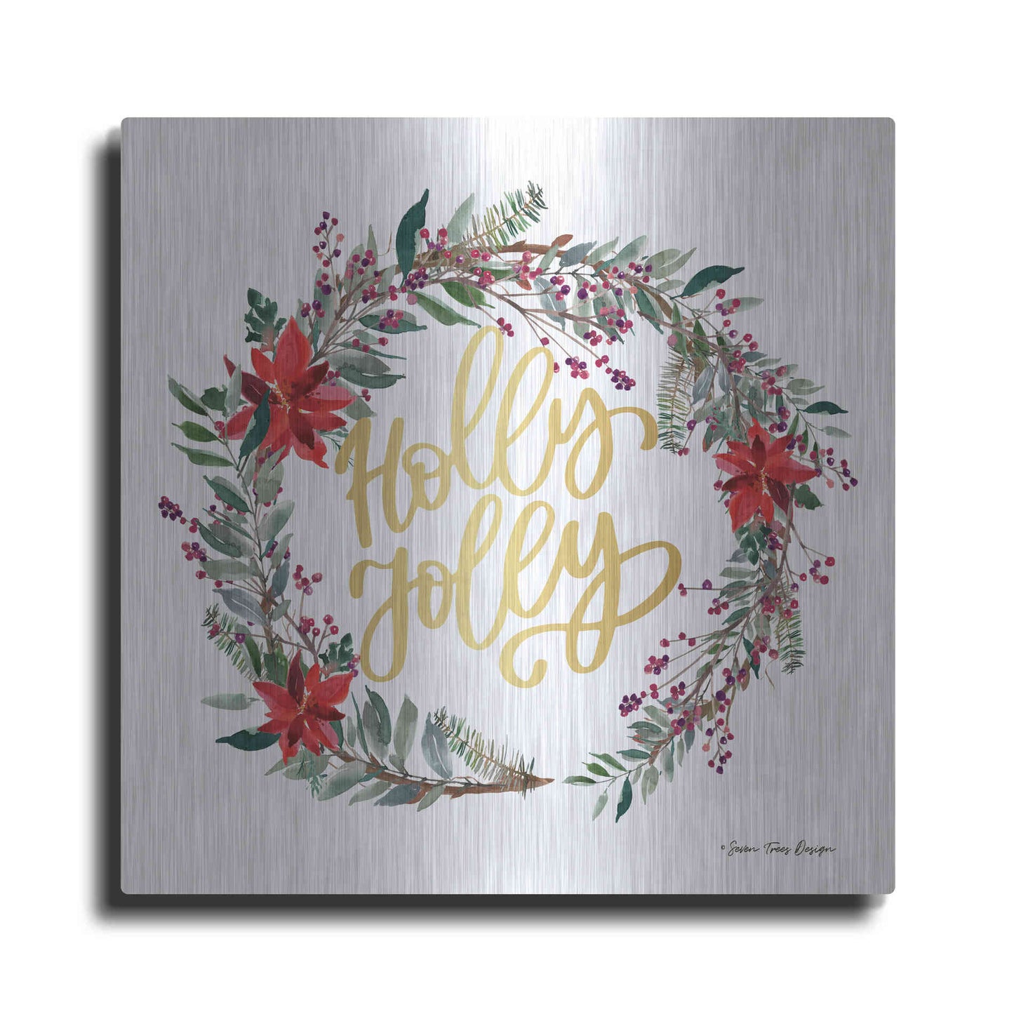 Luxe Metal Art 'Holly Jolly Poinsettia Wreath' by Seven Trees Design, Metal Wall Art