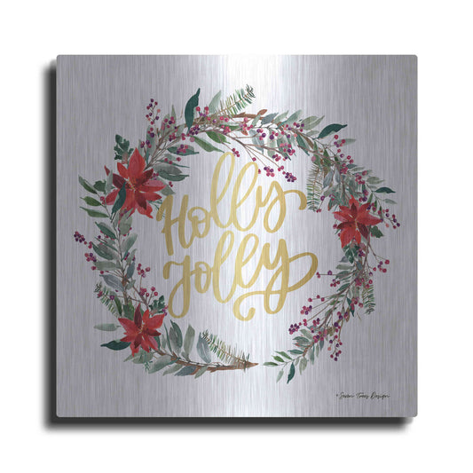 Luxe Metal Art 'Holly Jolly Poinsettia Wreath' by Seven Trees Design, Metal Wall Art