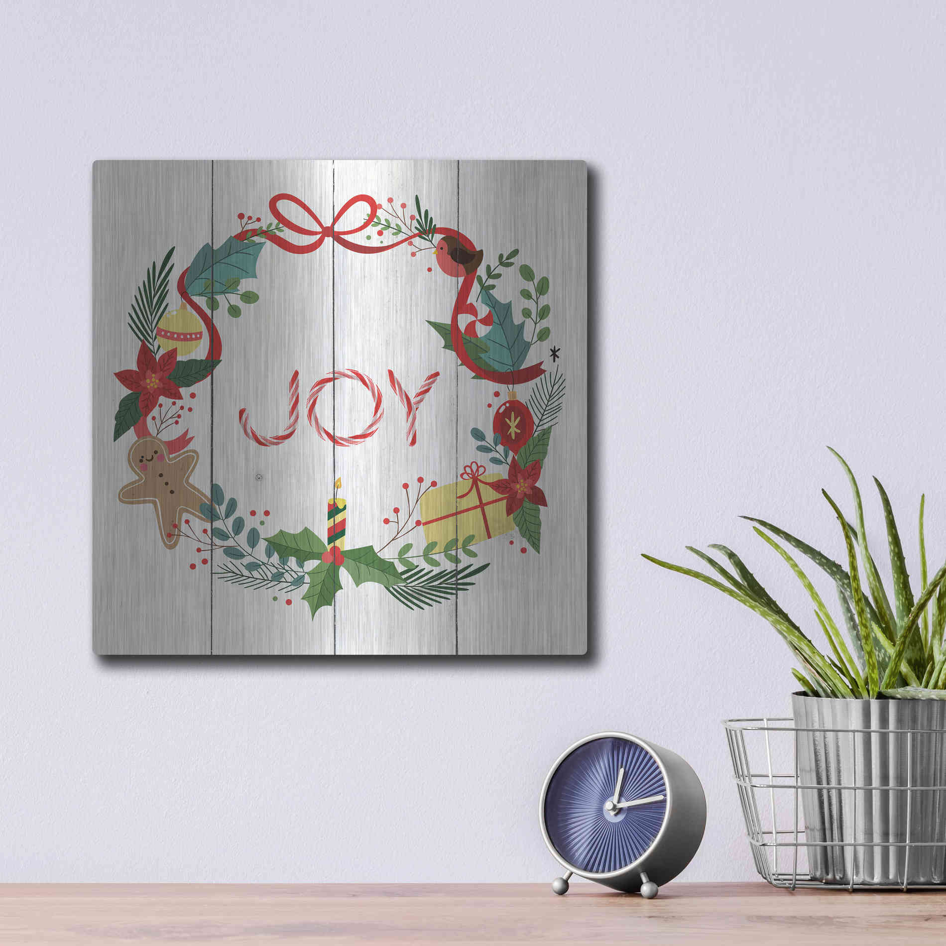Luxe Metal Art 'Peppermint Joy' by Seven Trees Design, Metal Wall Art,12x12
