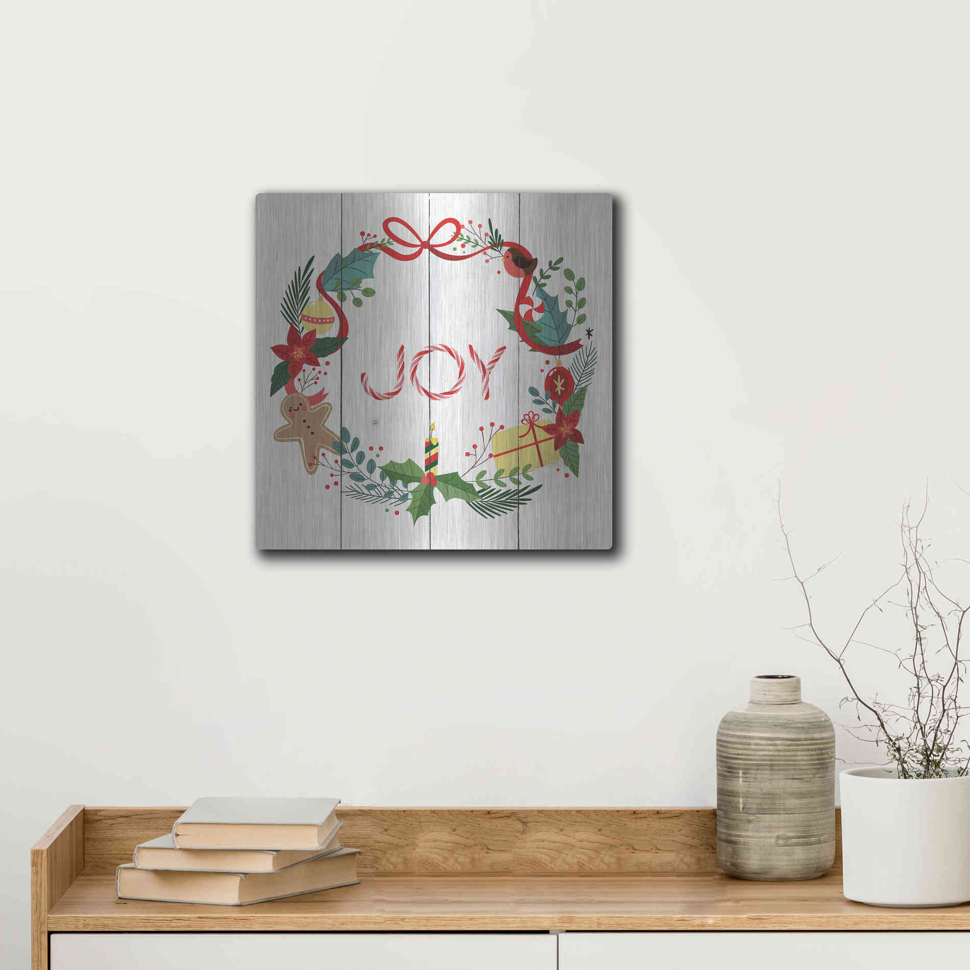 Luxe Metal Art 'Peppermint Joy' by Seven Trees Design, Metal Wall Art,12x12