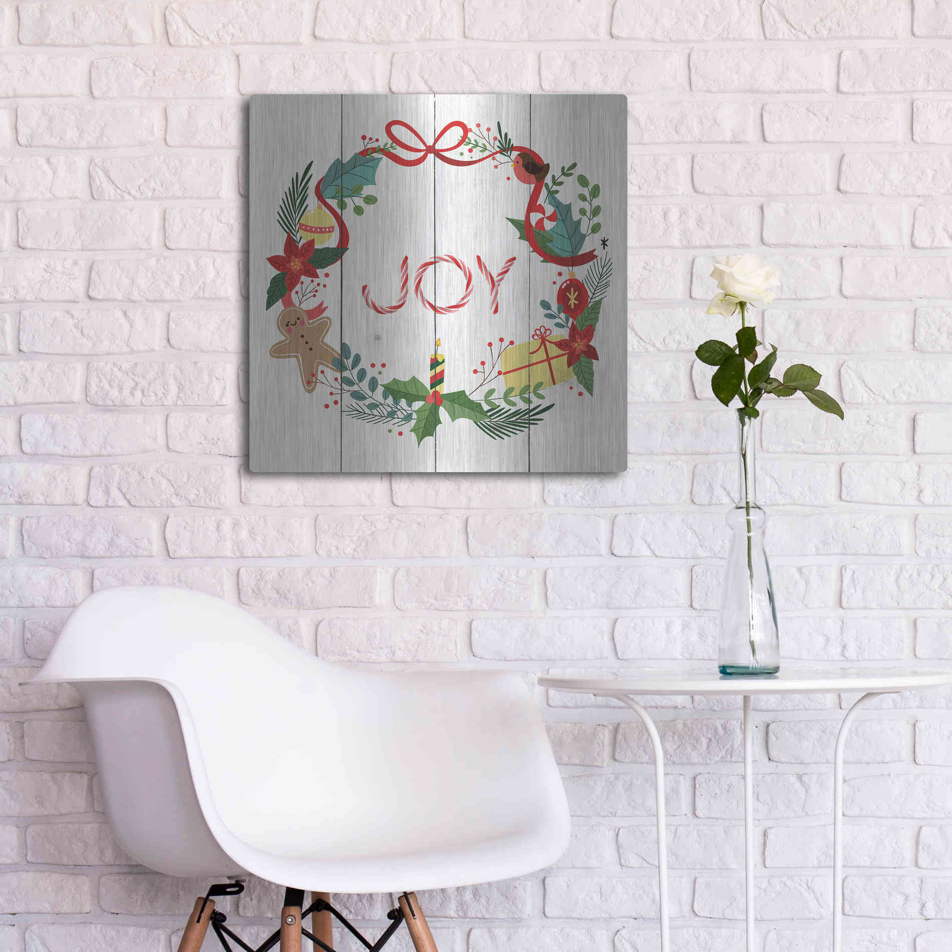 Luxe Metal Art 'Peppermint Joy' by Seven Trees Design, Metal Wall Art,24x24