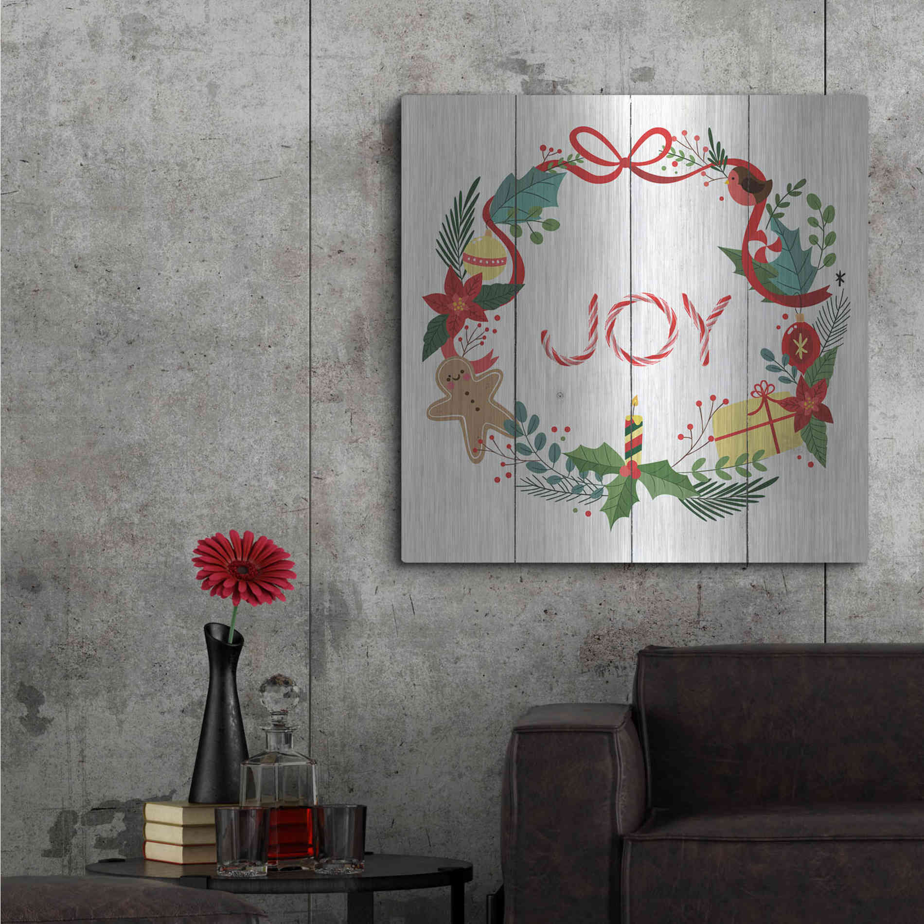 Luxe Metal Art 'Peppermint Joy' by Seven Trees Design, Metal Wall Art,36x36