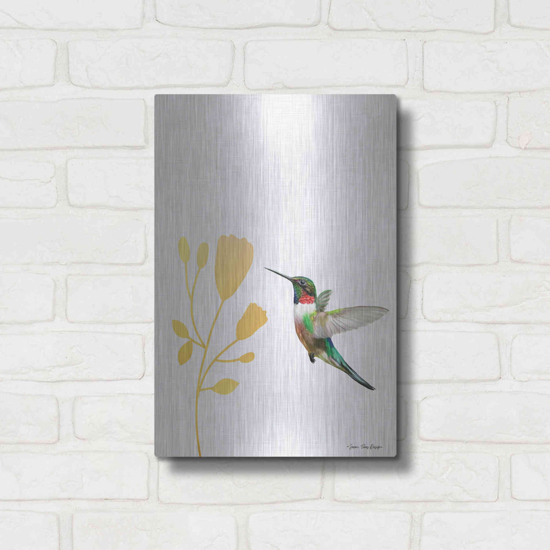 Luxe Metal Art 'Hummingbird and the Flower' by Seven Trees Design, Metal Wall Art,12x16