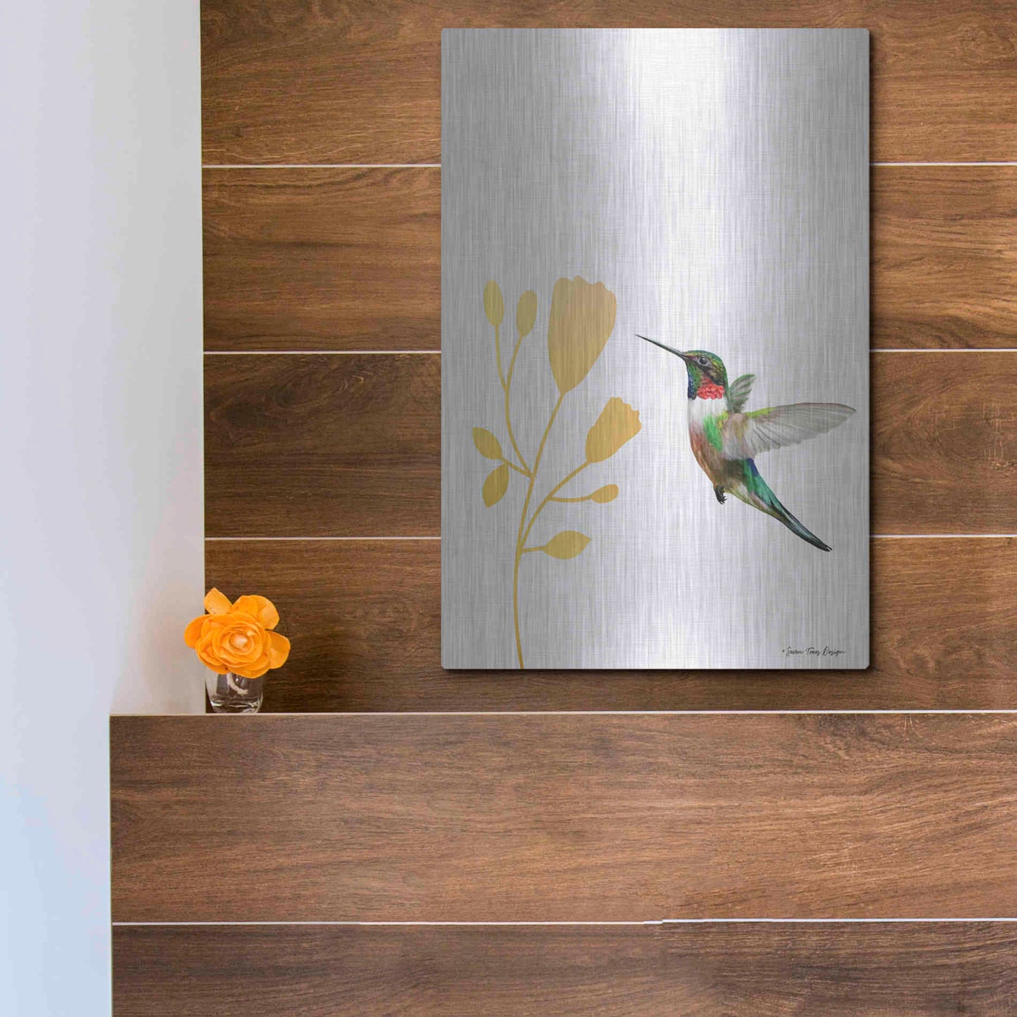 Luxe Metal Art 'Hummingbird and the Flower' by Seven Trees Design, Metal Wall Art,12x16