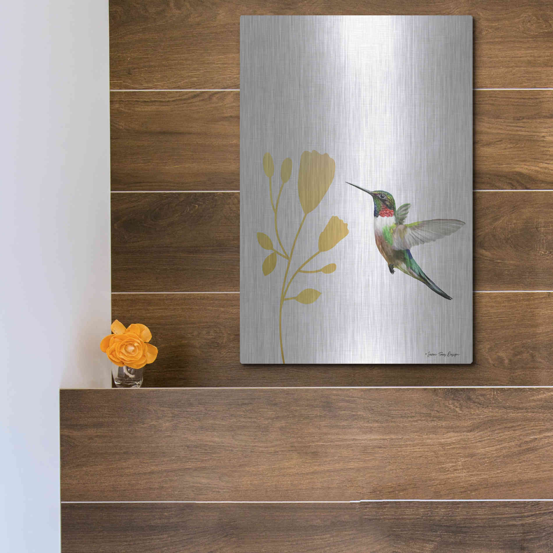 Luxe Metal Art 'Hummingbird and the Flower' by Seven Trees Design, Metal Wall Art,12x16