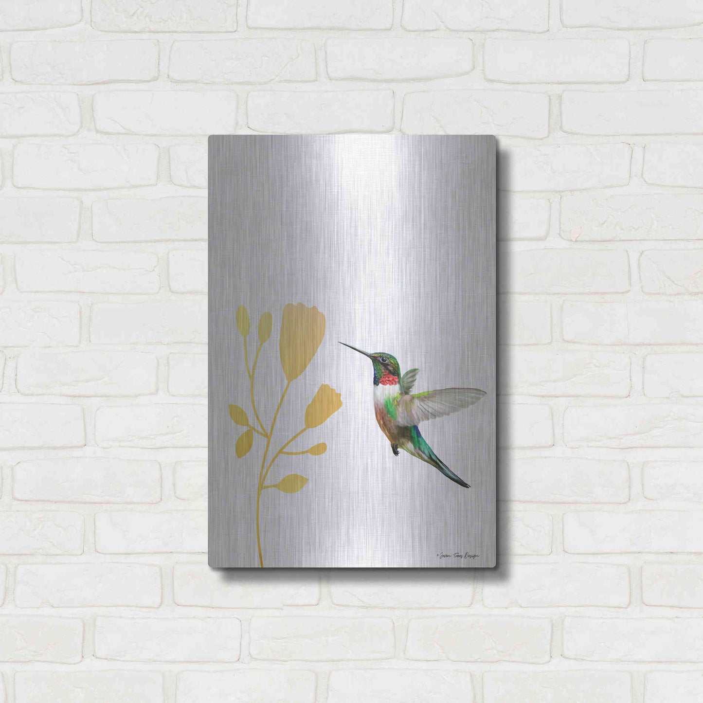 Luxe Metal Art 'Hummingbird and the Flower' by Seven Trees Design, Metal Wall Art,16x24