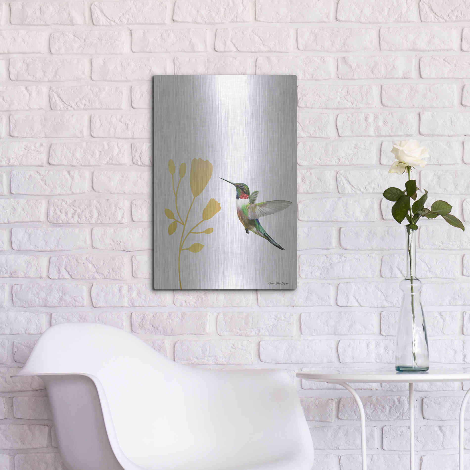 Luxe Metal Art 'Hummingbird and the Flower' by Seven Trees Design, Metal Wall Art,16x24