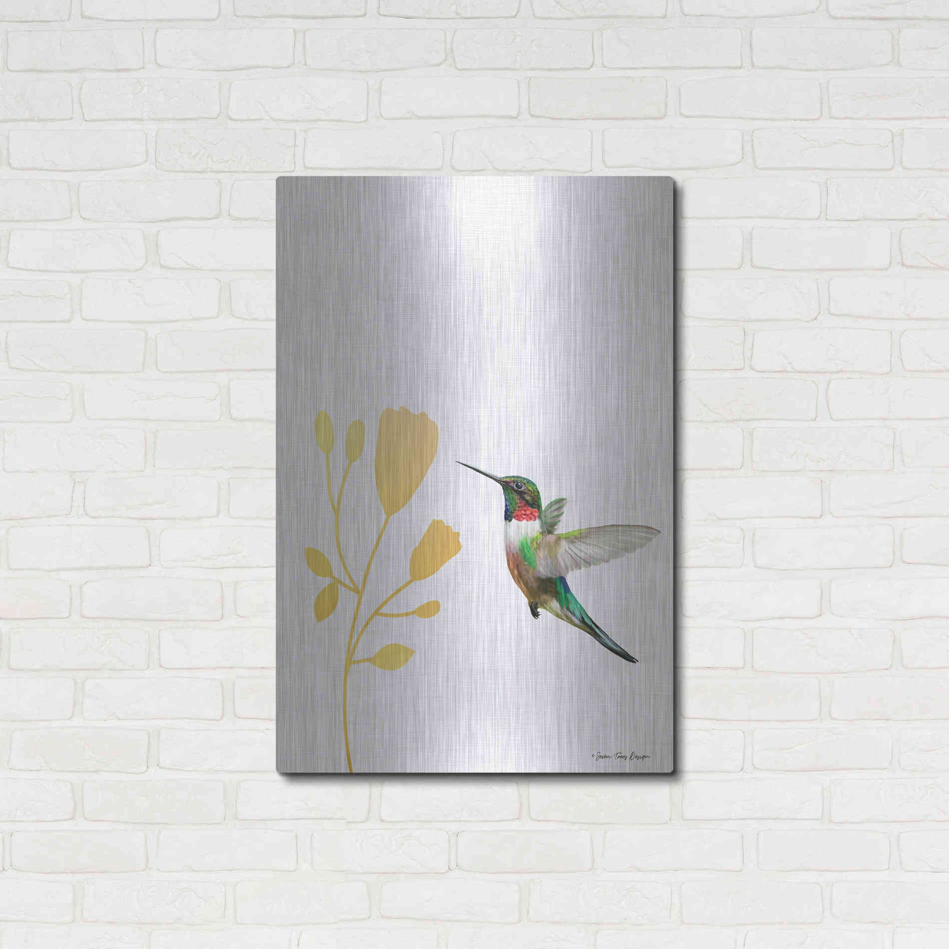 Luxe Metal Art 'Hummingbird and the Flower' by Seven Trees Design, Metal Wall Art,24x36