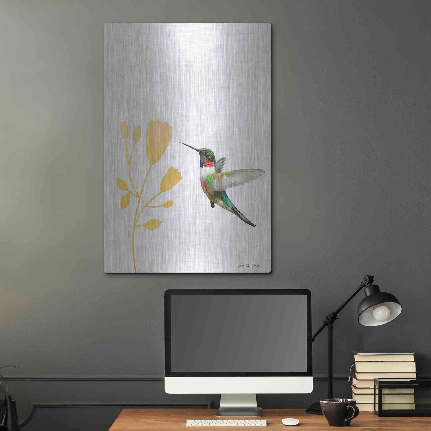 Luxe Metal Art 'Hummingbird and the Flower' by Seven Trees Design, Metal Wall Art,24x36