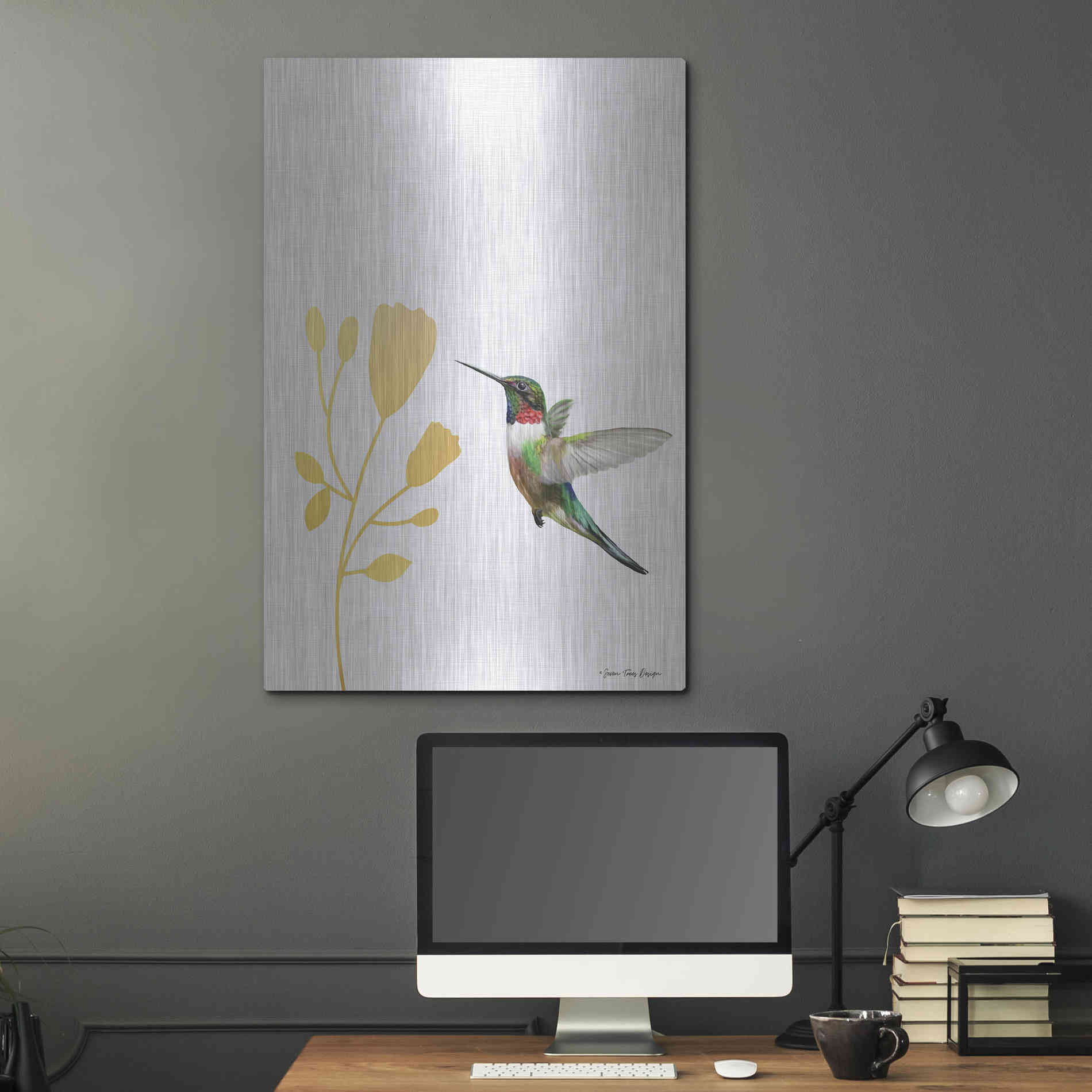 Luxe Metal Art 'Hummingbird and the Flower' by Seven Trees Design, Metal Wall Art,24x36