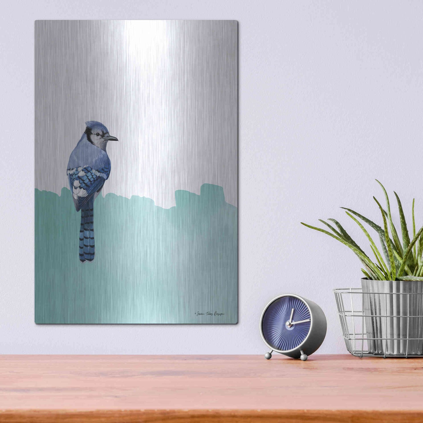 Luxe Metal Art 'Bird on Blue' by Seven Trees Design, Metal Wall Art,12x16