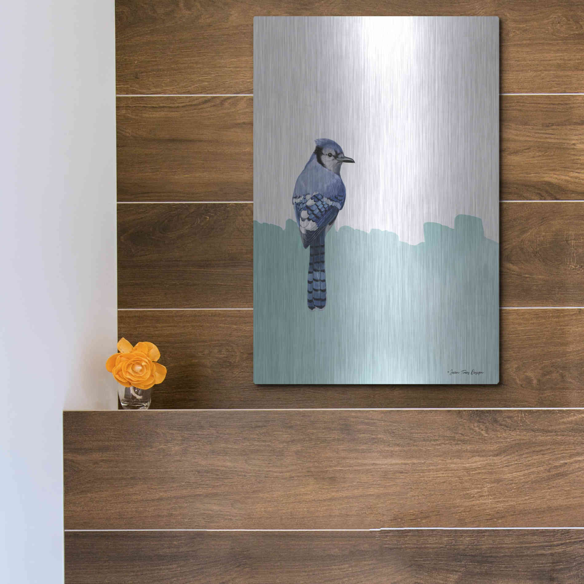 Luxe Metal Art 'Bird on Blue' by Seven Trees Design, Metal Wall Art,12x16