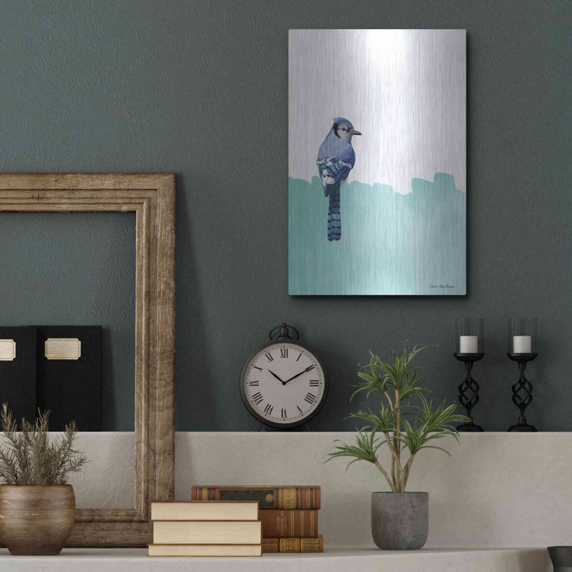 Luxe Metal Art 'Bird on Blue' by Seven Trees Design, Metal Wall Art,12x16