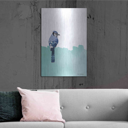 Luxe Metal Art 'Bird on Blue' by Seven Trees Design, Metal Wall Art,24x36