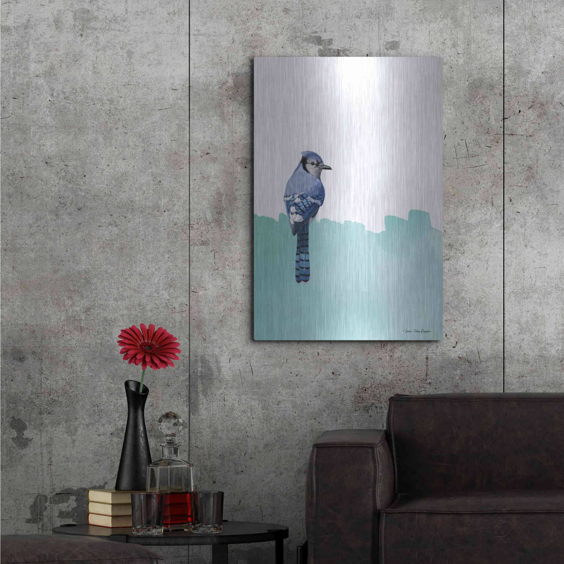 Luxe Metal Art 'Bird on Blue' by Seven Trees Design, Metal Wall Art,24x36