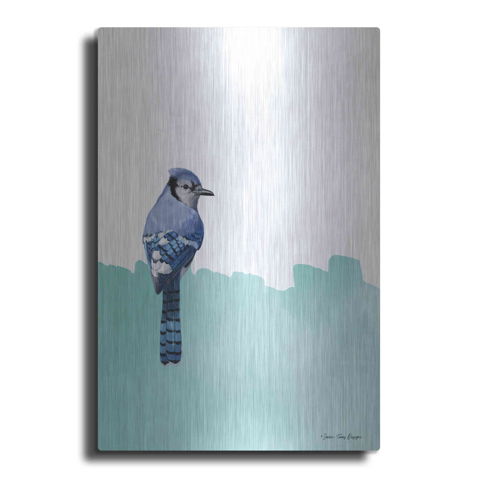 Luxe Metal Art 'Bird on Blue' by Seven Trees Design, Metal Wall Art