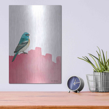 Luxe Metal Art 'Bird on Pink' by Seven Trees Design, Metal Wall Art,12x16