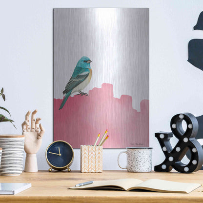 Luxe Metal Art 'Bird on Pink' by Seven Trees Design, Metal Wall Art,12x16