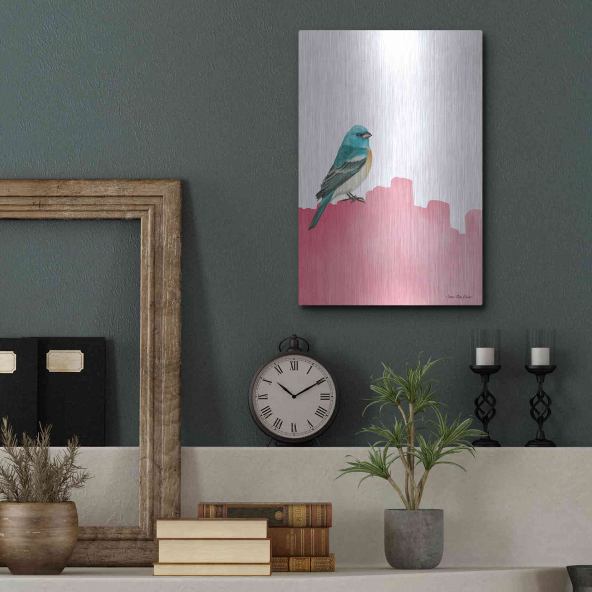 Luxe Metal Art 'Bird on Pink' by Seven Trees Design, Metal Wall Art,12x16