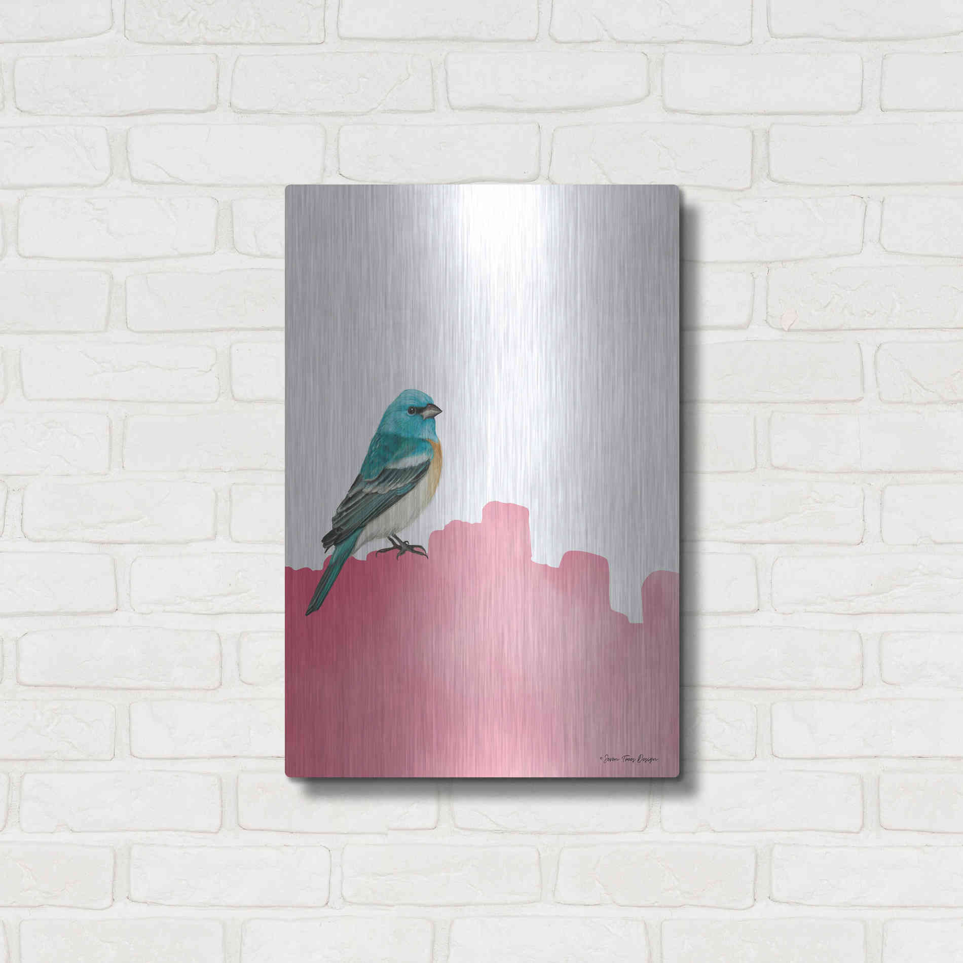 Luxe Metal Art 'Bird on Pink' by Seven Trees Design, Metal Wall Art,16x24