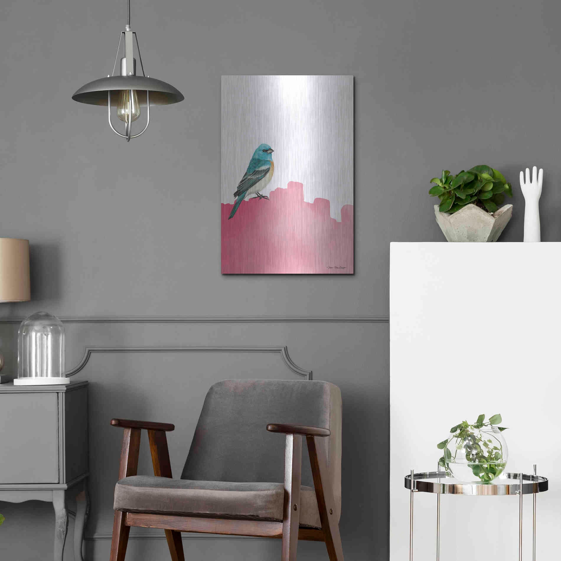 Luxe Metal Art 'Bird on Pink' by Seven Trees Design, Metal Wall Art,16x24