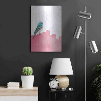 Luxe Metal Art 'Bird on Pink' by Seven Trees Design, Metal Wall Art,16x24