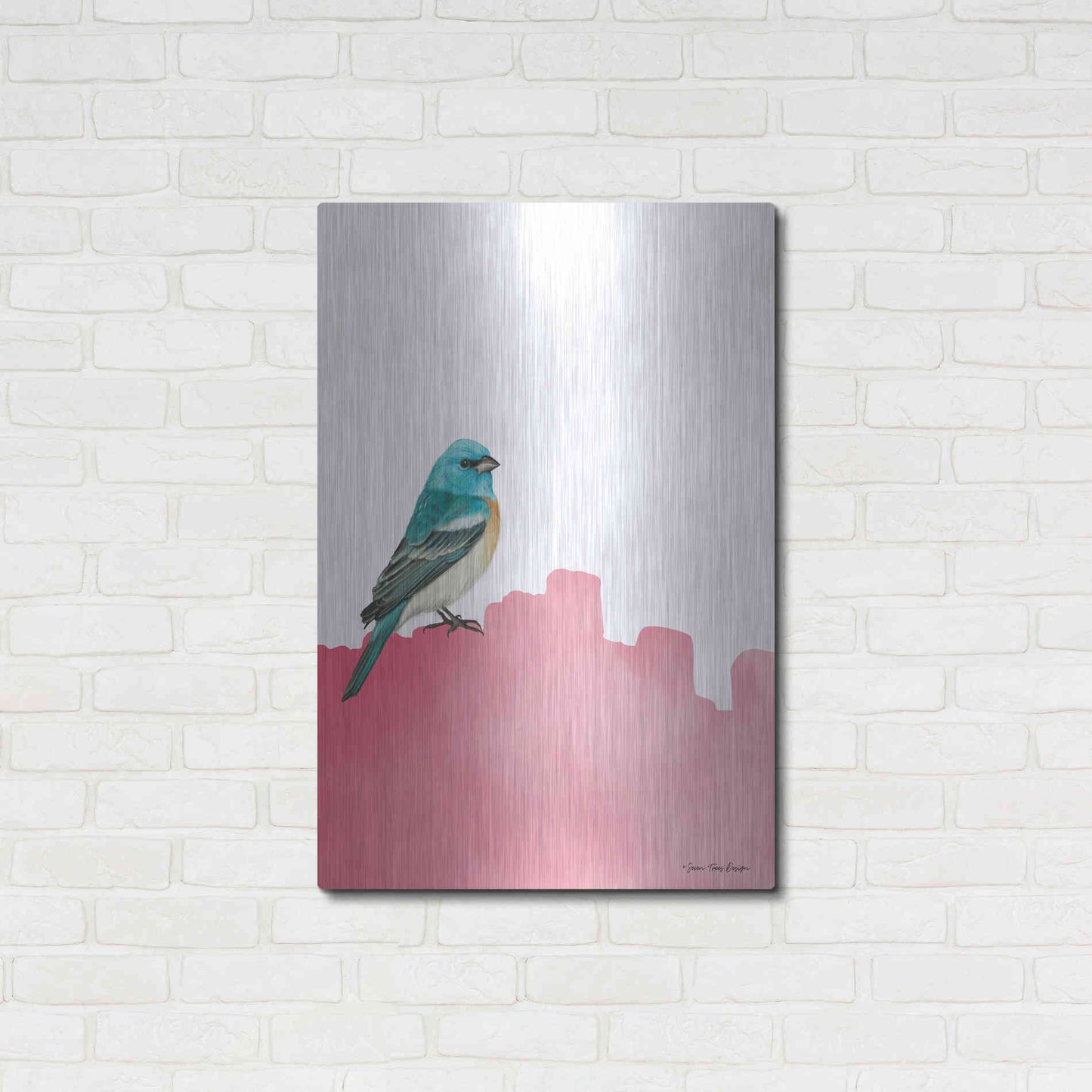 Luxe Metal Art 'Bird on Pink' by Seven Trees Design, Metal Wall Art,24x36