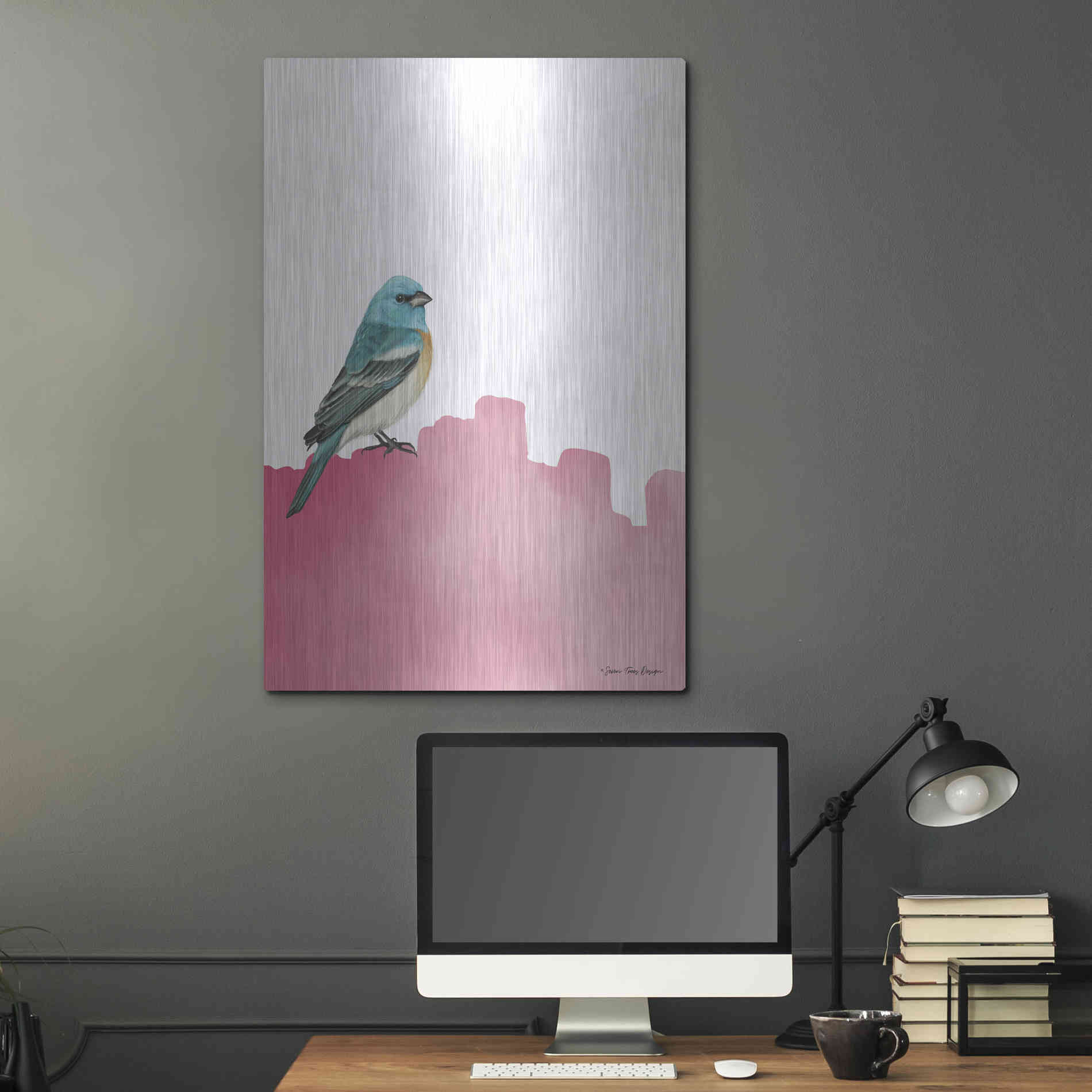 Luxe Metal Art 'Bird on Pink' by Seven Trees Design, Metal Wall Art,24x36