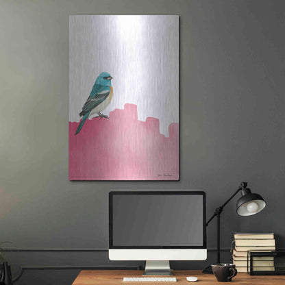 Luxe Metal Art 'Bird on Pink' by Seven Trees Design, Metal Wall Art,24x36