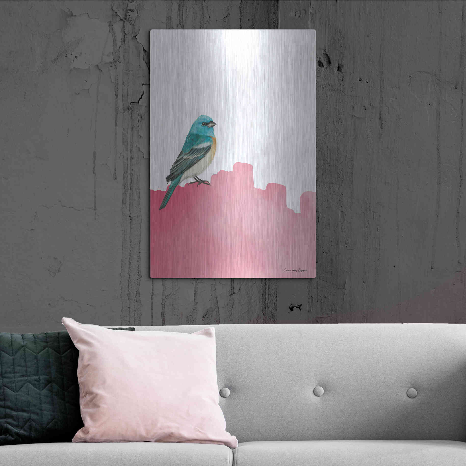 Luxe Metal Art 'Bird on Pink' by Seven Trees Design, Metal Wall Art,24x36