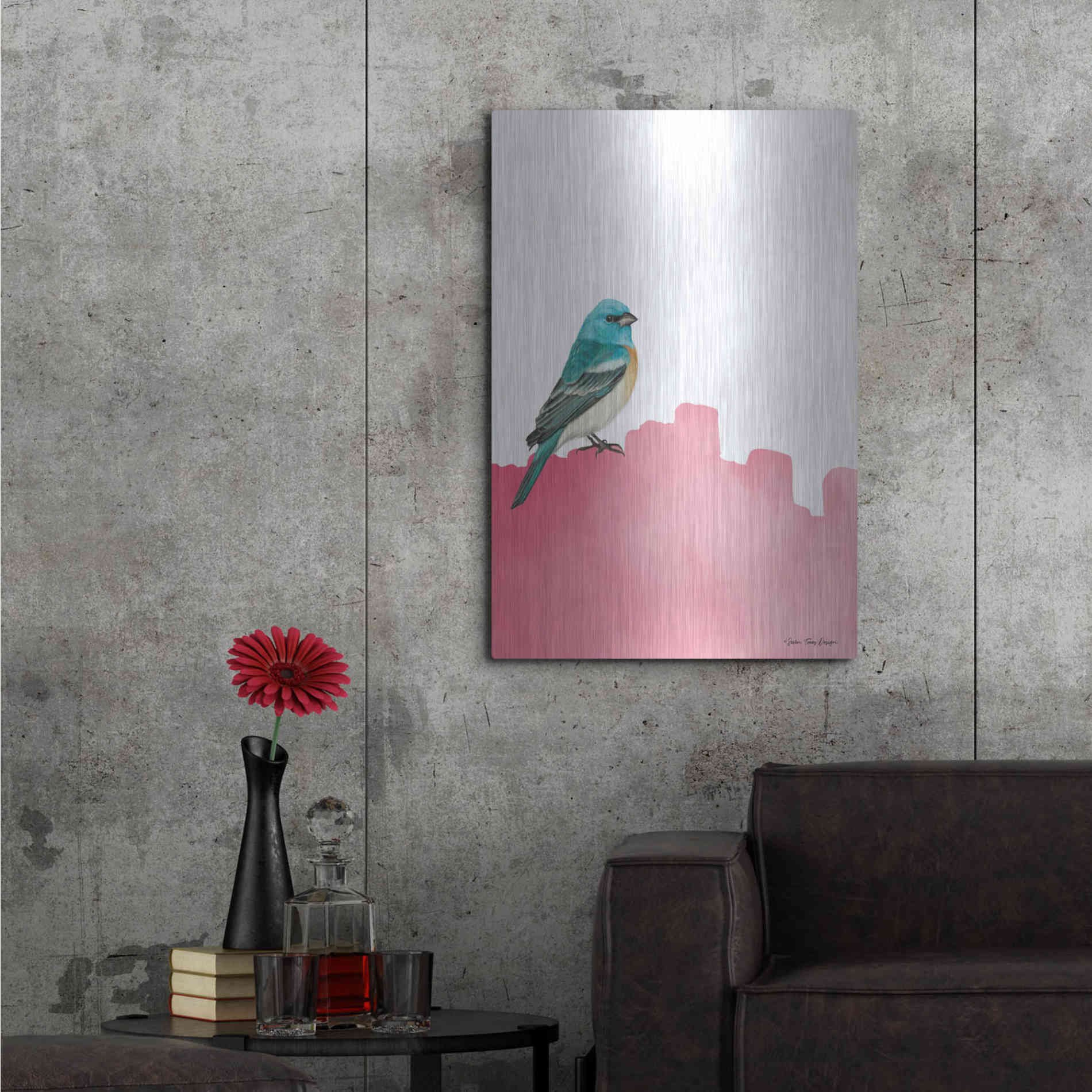 Luxe Metal Art 'Bird on Pink' by Seven Trees Design, Metal Wall Art,24x36