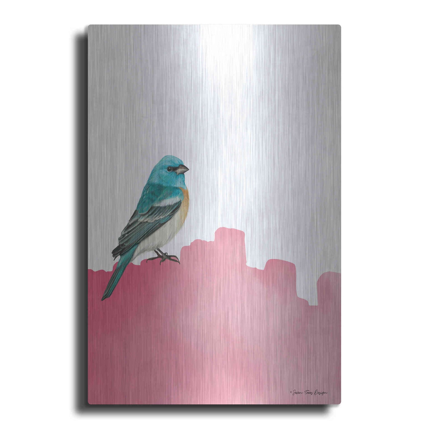 Luxe Metal Art 'Bird on Pink' by Seven Trees Design, Metal Wall Art