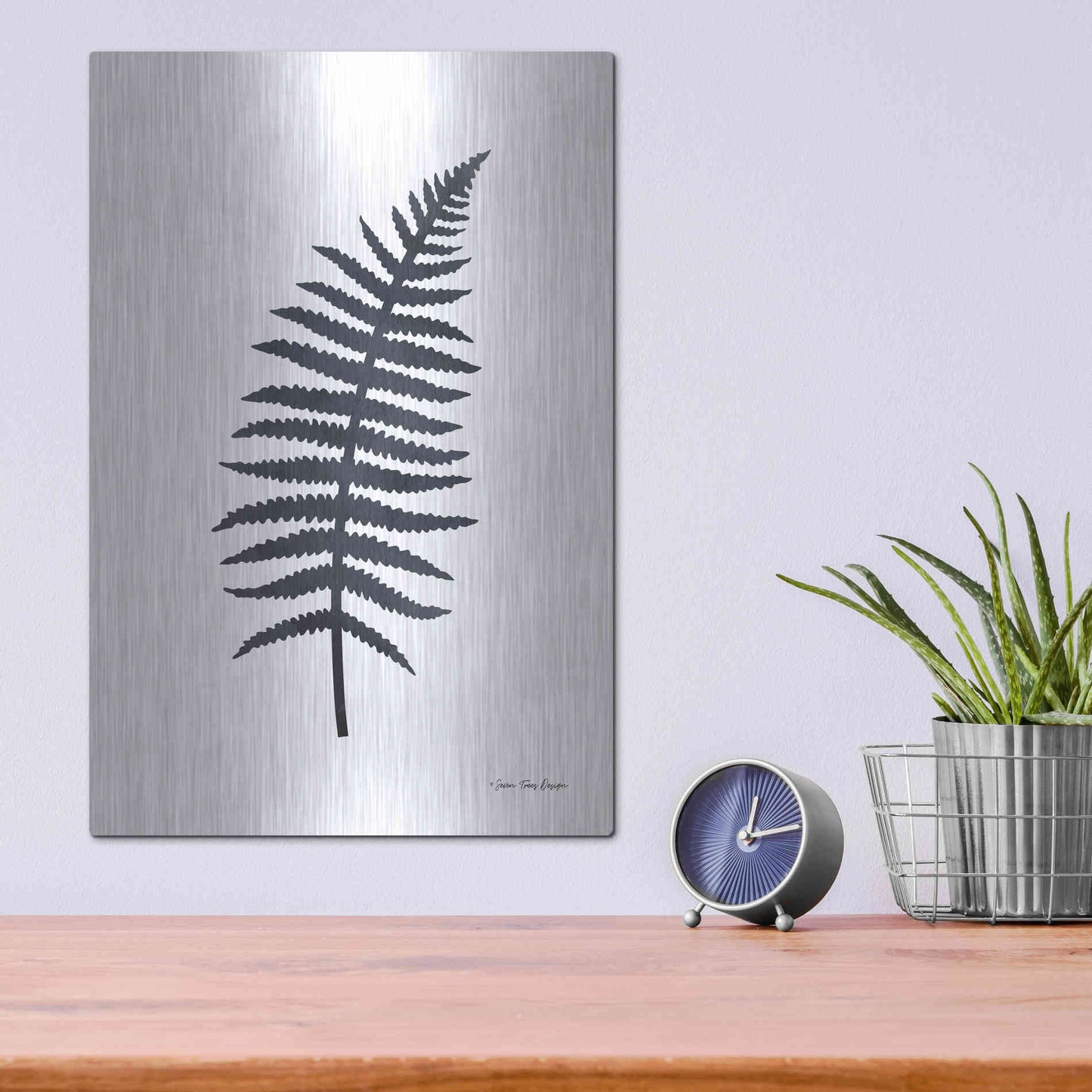 Luxe Metal Art 'Watercolor Black Plant I' by Seven Trees Design, Metal Wall Art,12x16