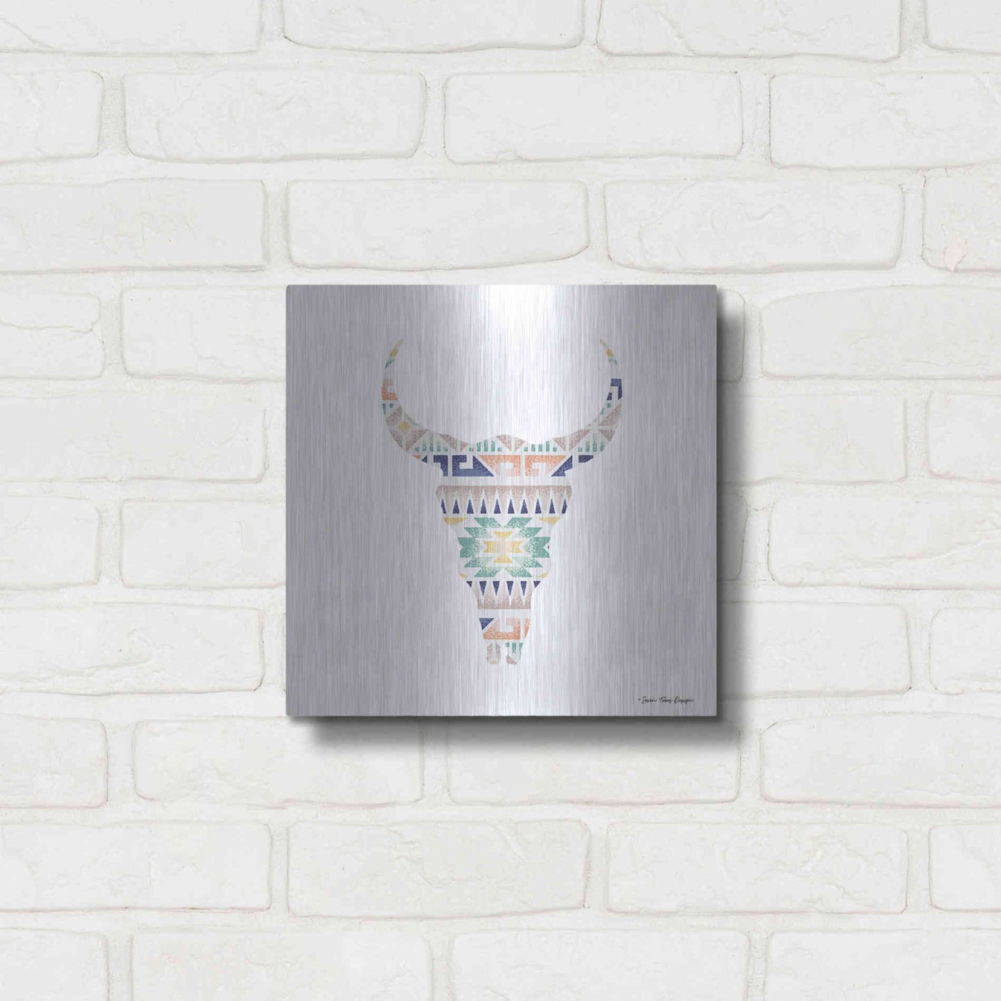Luxe Metal Art 'Aztec Cow Head' by Seven Trees Design, Metal Wall Art,12x12