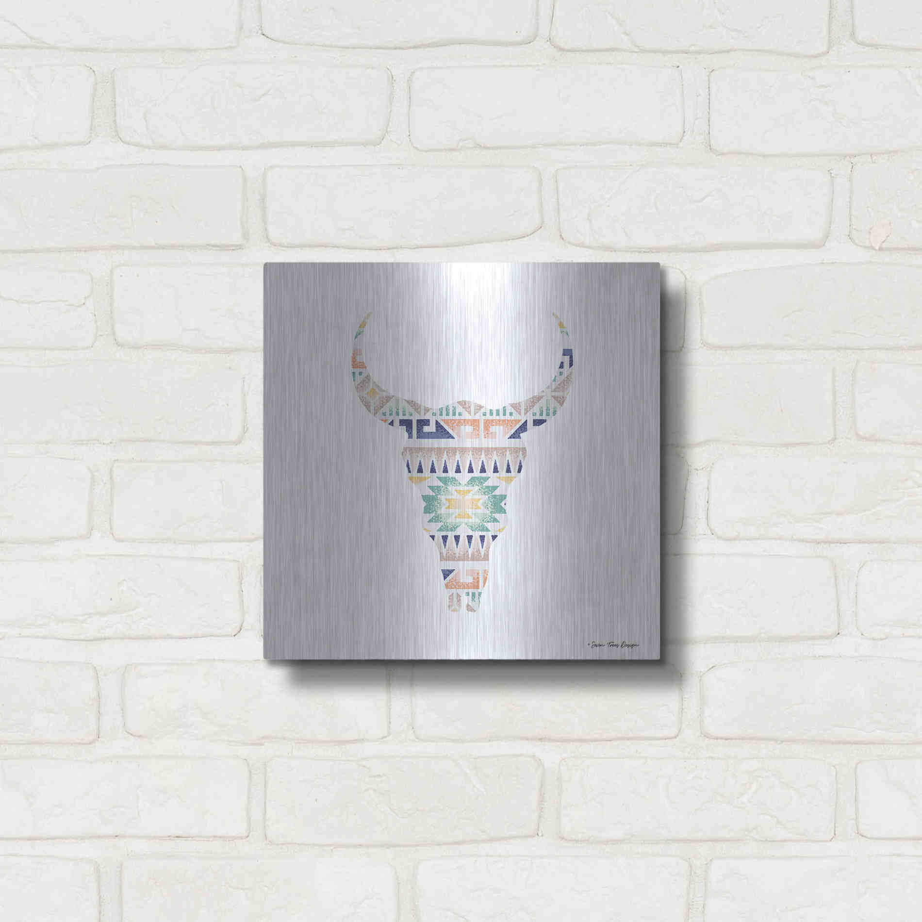 Luxe Metal Art 'Aztec Cow Head' by Seven Trees Design, Metal Wall Art,12x12