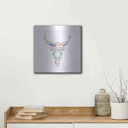 Luxe Metal Art 'Aztec Cow Head' by Seven Trees Design, Metal Wall Art,12x12