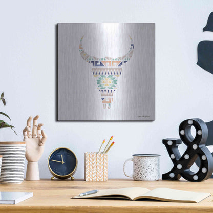 Luxe Metal Art 'Aztec Cow Head' by Seven Trees Design, Metal Wall Art,12x12