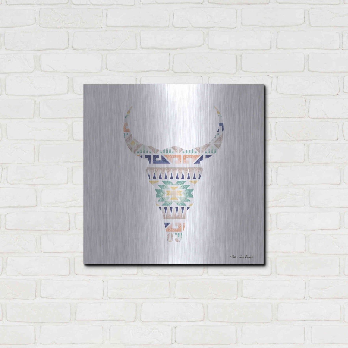 Luxe Metal Art 'Aztec Cow Head' by Seven Trees Design, Metal Wall Art,24x24