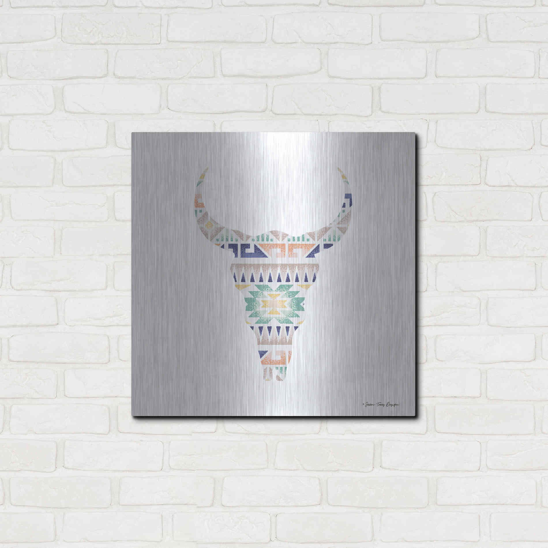 Luxe Metal Art 'Aztec Cow Head' by Seven Trees Design, Metal Wall Art,24x24