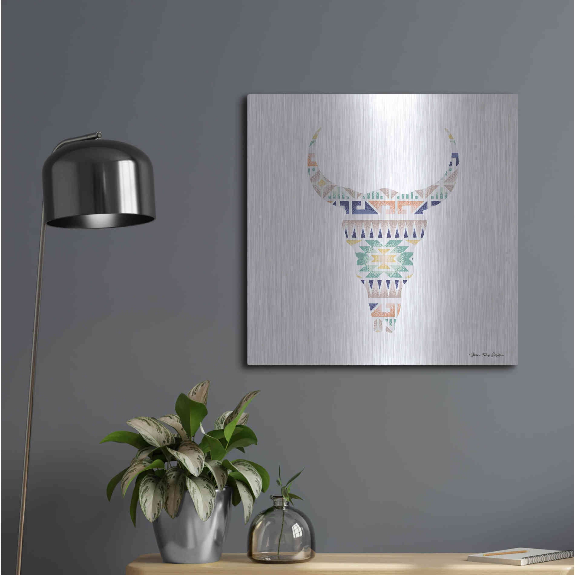 Luxe Metal Art 'Aztec Cow Head' by Seven Trees Design, Metal Wall Art,24x24