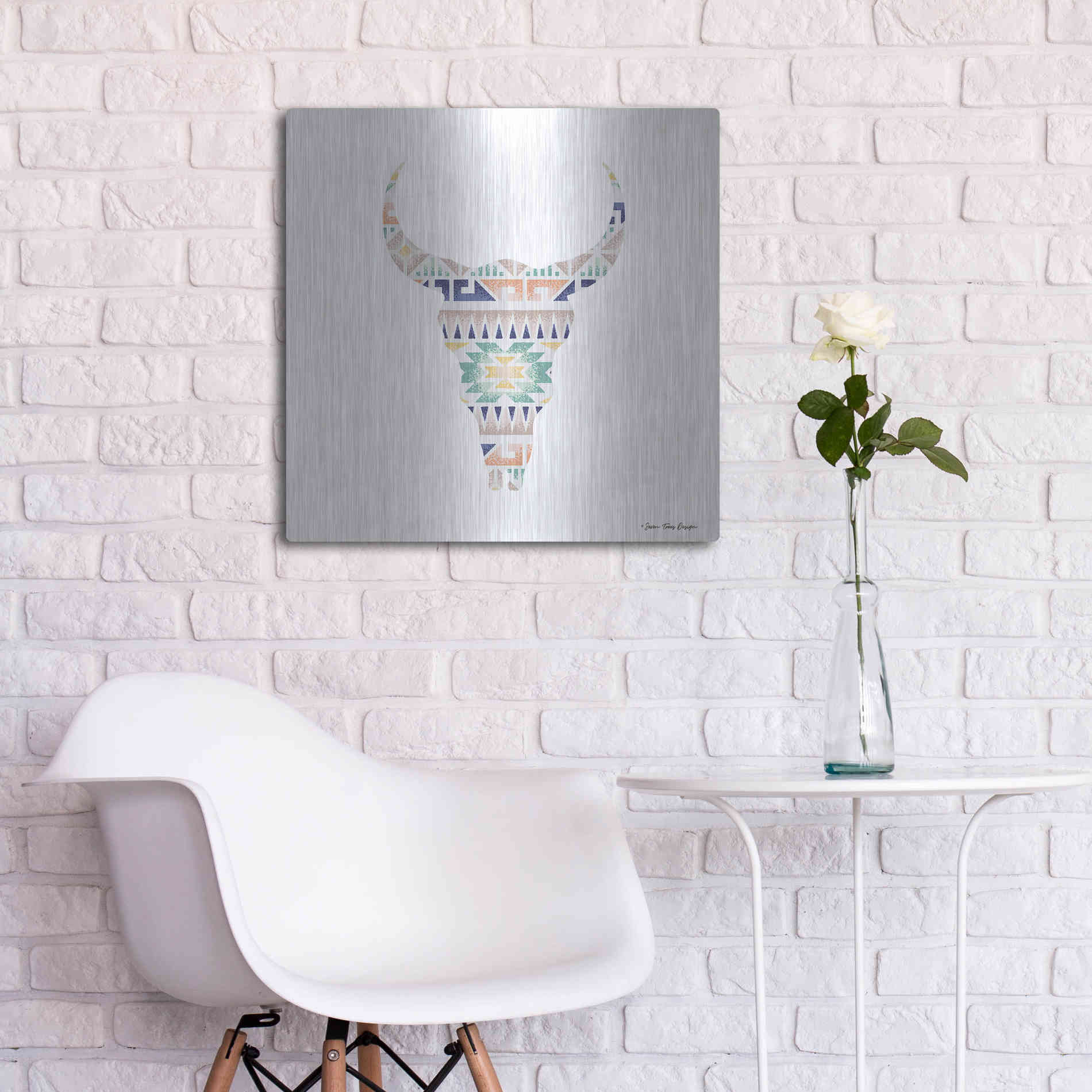 Luxe Metal Art 'Aztec Cow Head' by Seven Trees Design, Metal Wall Art,24x24