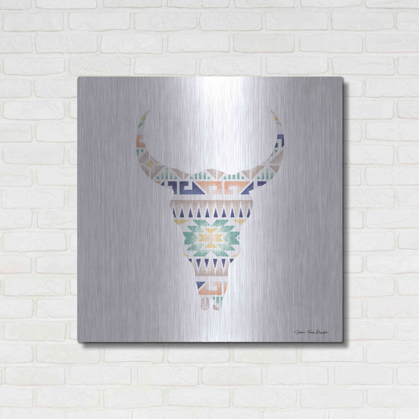 Luxe Metal Art 'Aztec Cow Head' by Seven Trees Design, Metal Wall Art,36x36