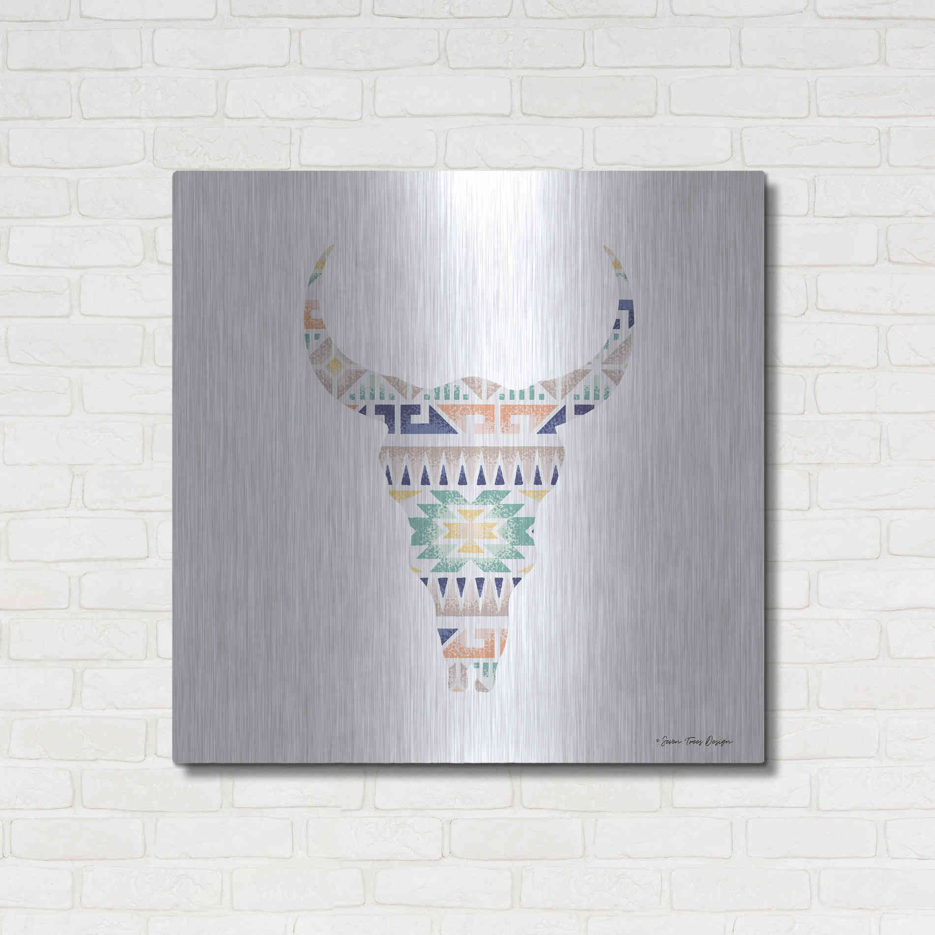 Luxe Metal Art 'Aztec Cow Head' by Seven Trees Design, Metal Wall Art,36x36