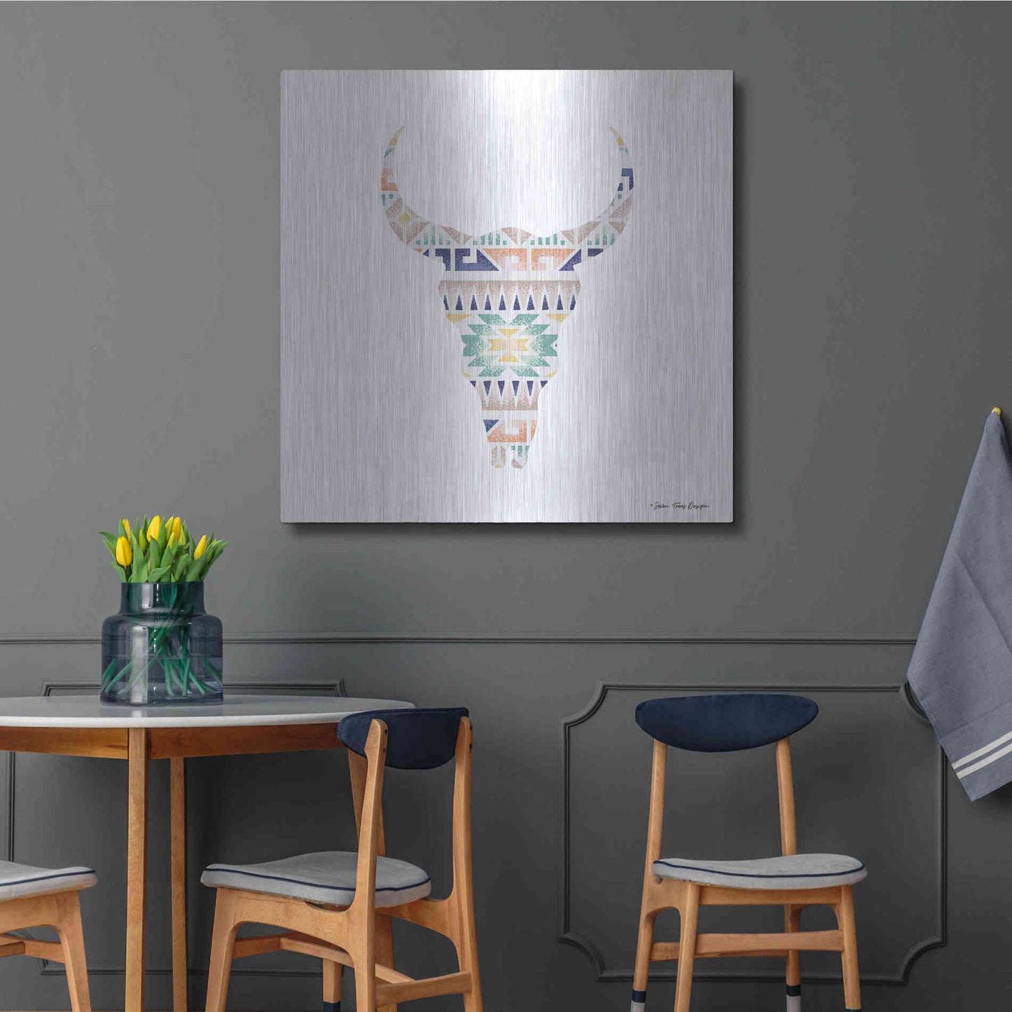 Luxe Metal Art 'Aztec Cow Head' by Seven Trees Design, Metal Wall Art,36x36