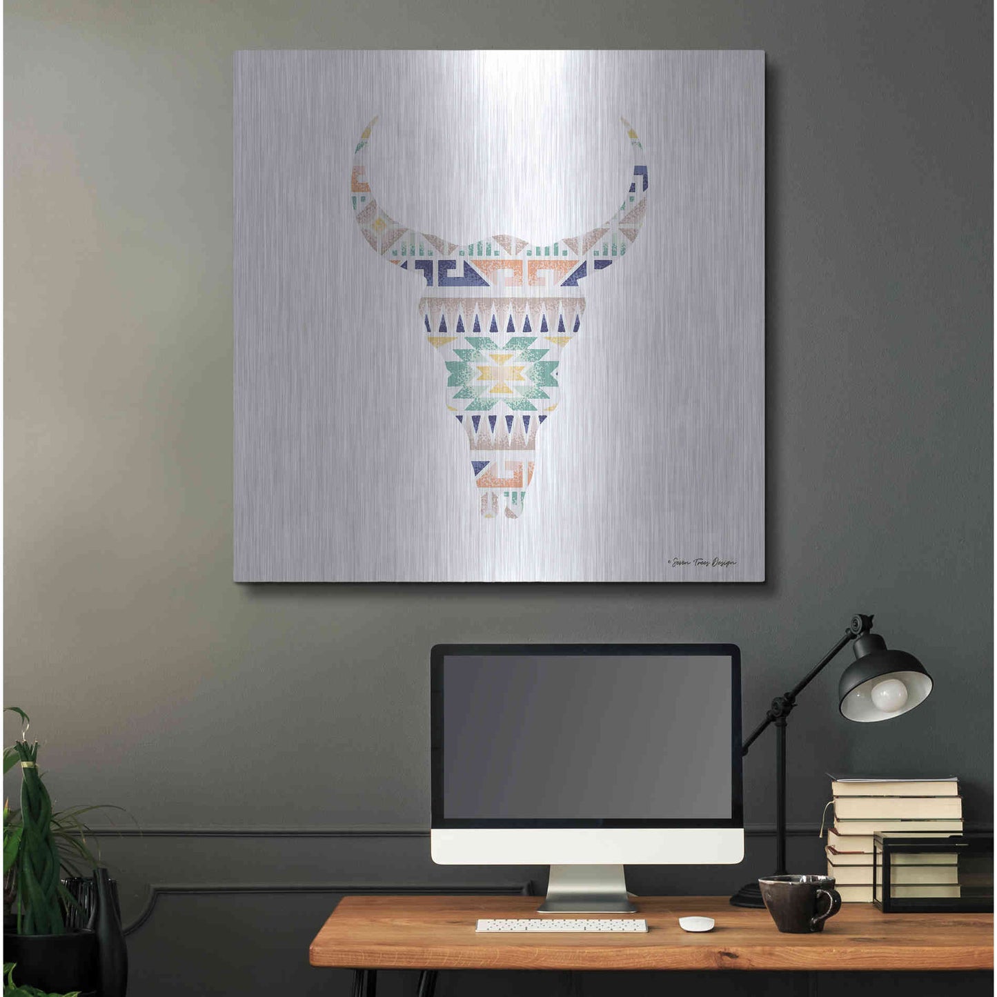 Luxe Metal Art 'Aztec Cow Head' by Seven Trees Design, Metal Wall Art,36x36