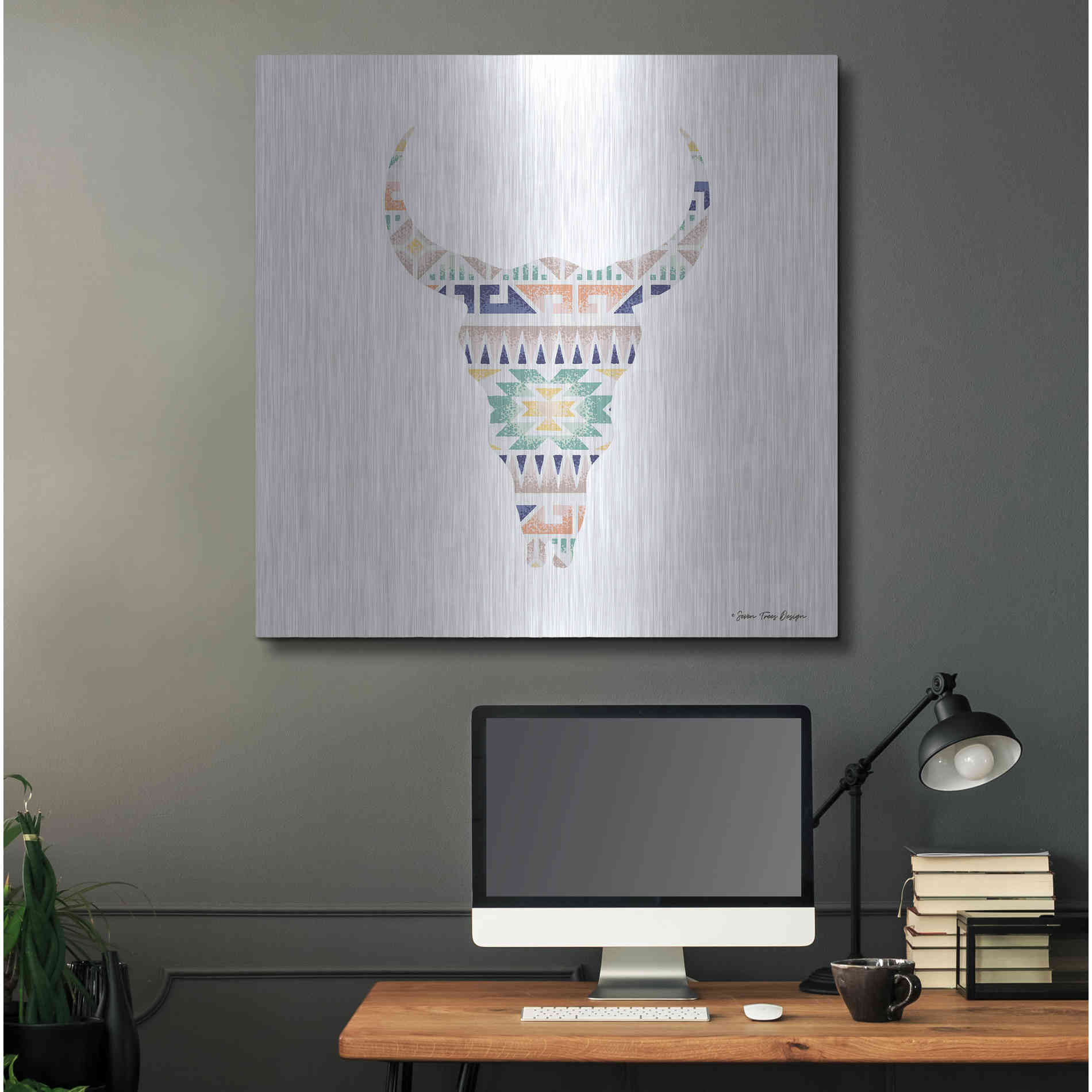 Luxe Metal Art 'Aztec Cow Head' by Seven Trees Design, Metal Wall Art,36x36