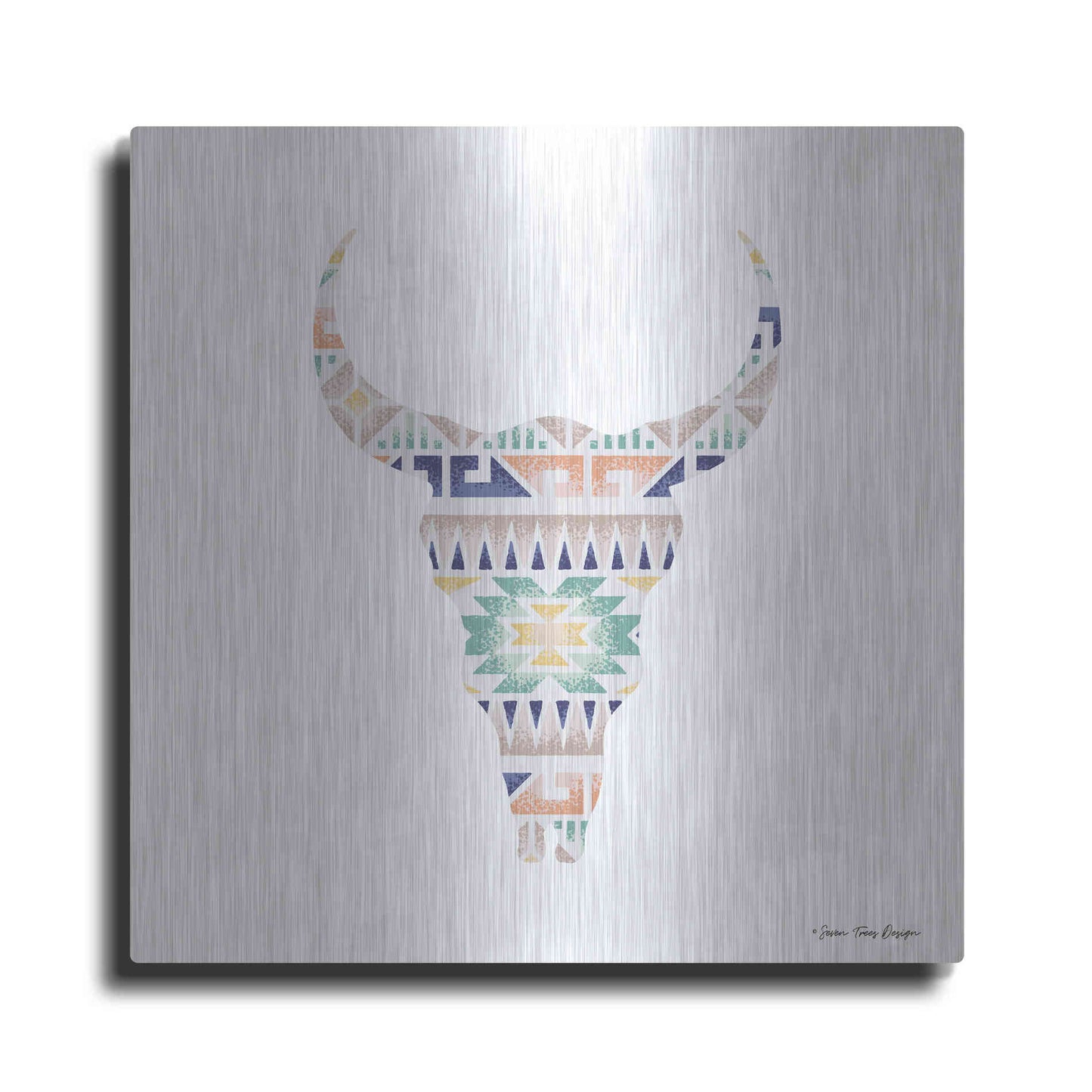 Luxe Metal Art 'Aztec Cow Head' by Seven Trees Design, Metal Wall Art